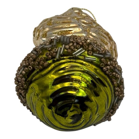 Christmas Vintage Owl Glass Ornament Metallic Embellishments Gold Hanger 4.5in - Picture 5 of 6